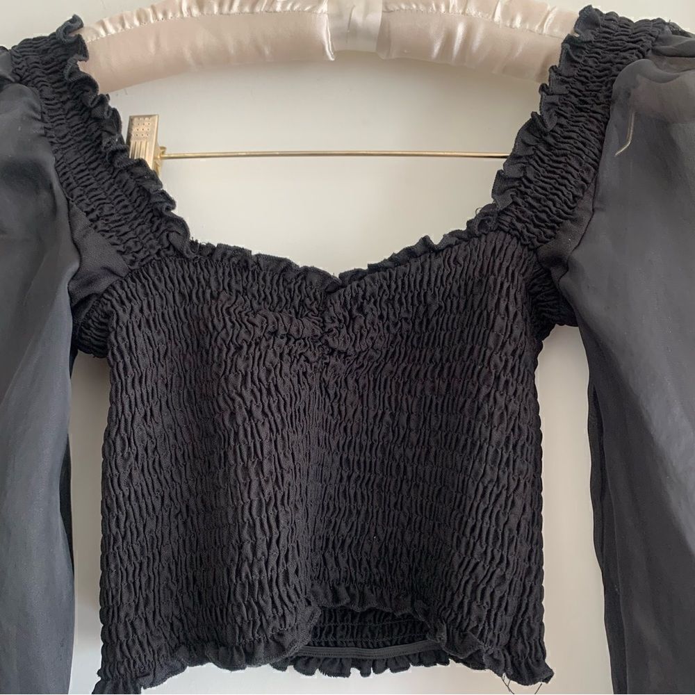 FOREVER 21 PUFF SLEEVE BLOUSE SMOCK BLACK - Picture 10 of 11